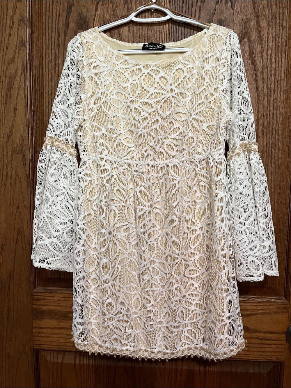 Babydollz Cream Lace Long-Sleeve Dress with Bell Sleeves